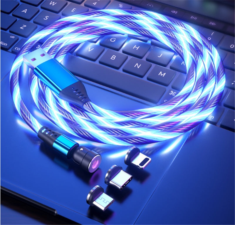 540° Rotating Magnetic LED Charging Cable – 3A Fast Charge for iPhone, Type-C & Micro USB