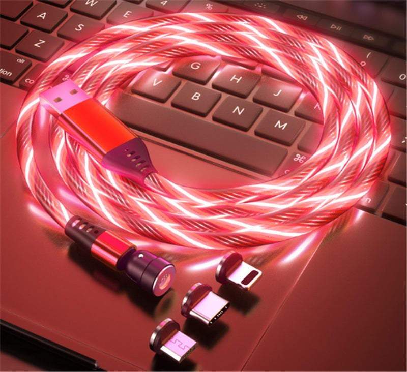 540° Rotating Magnetic LED Charging Cable – 3A Fast Charge for iPhone, Type-C & Micro USB