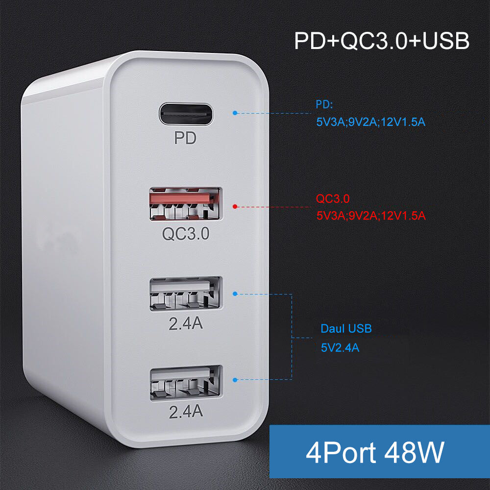 PowerMax™ 48W | Triple Port Fast Charger (PD + QC 3.0 + USB)