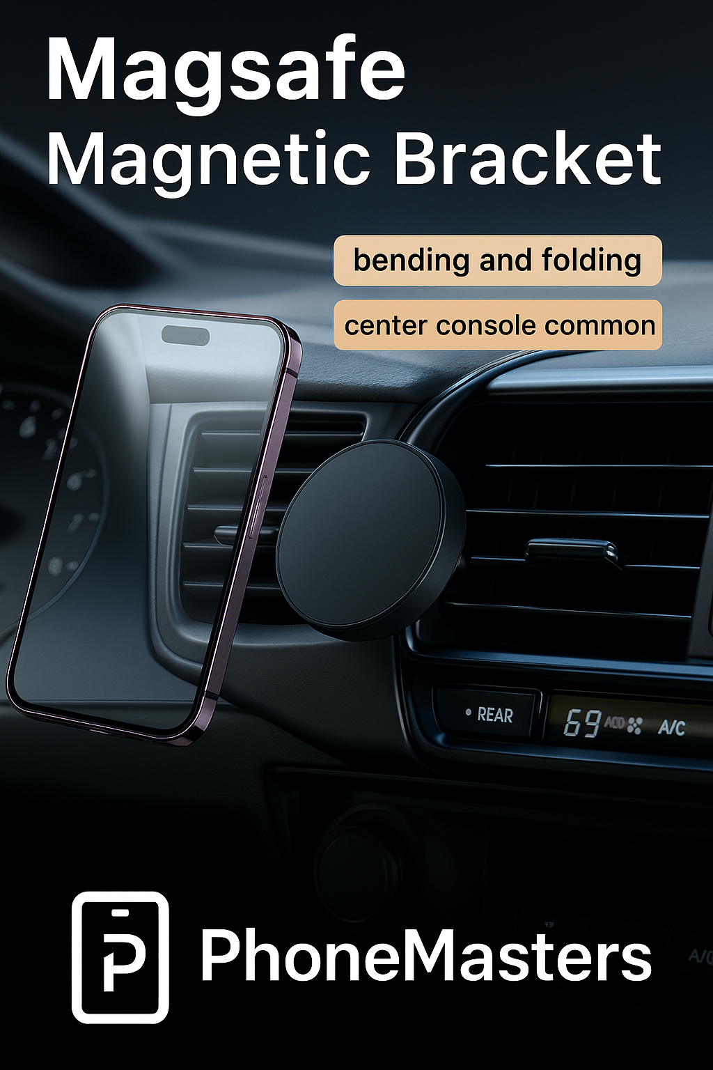 MagSafe Car Phone Holder with 15W Wireless Charger – Magnetic, Rotatable, High Stability
