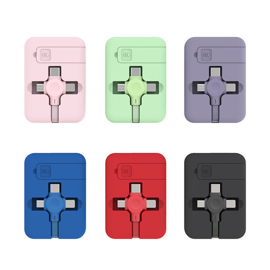 4-in-1 Retractable USB Charging Cable with Phone Stand & Storage Box