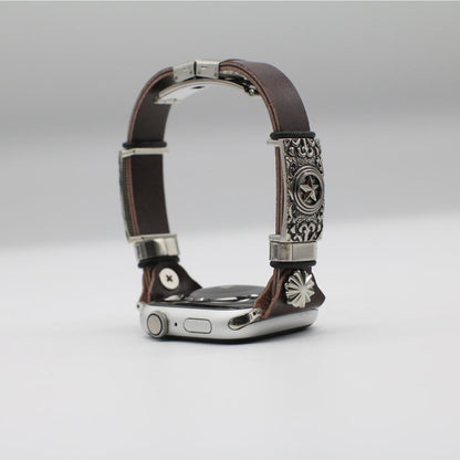 Retro Embossed Watch Band – Leather Bracelet Strap for Apple Watch