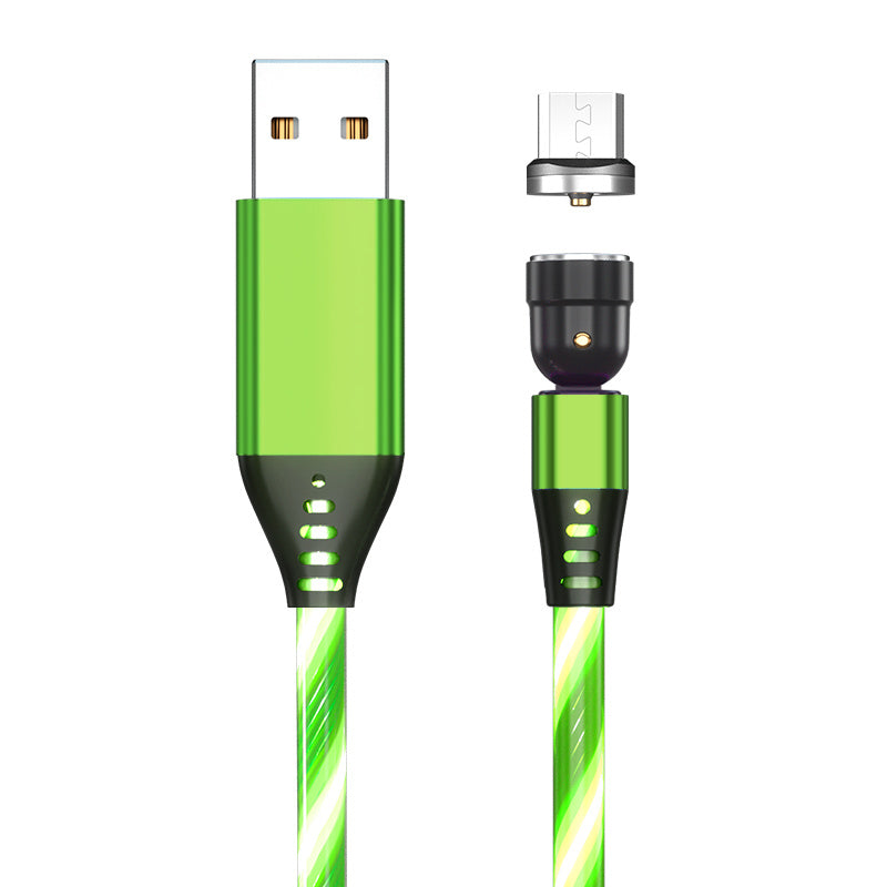 540° Rotating Magnetic LED Charging Cable – 3A Fast Charge for iPhone, Type-C & Micro USB