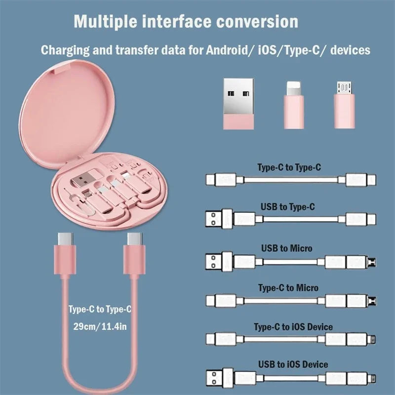 Universal 60W Multi-Cable Charging Kit – Type-C, Micro USB & Lightning | All-in-One Travel Box