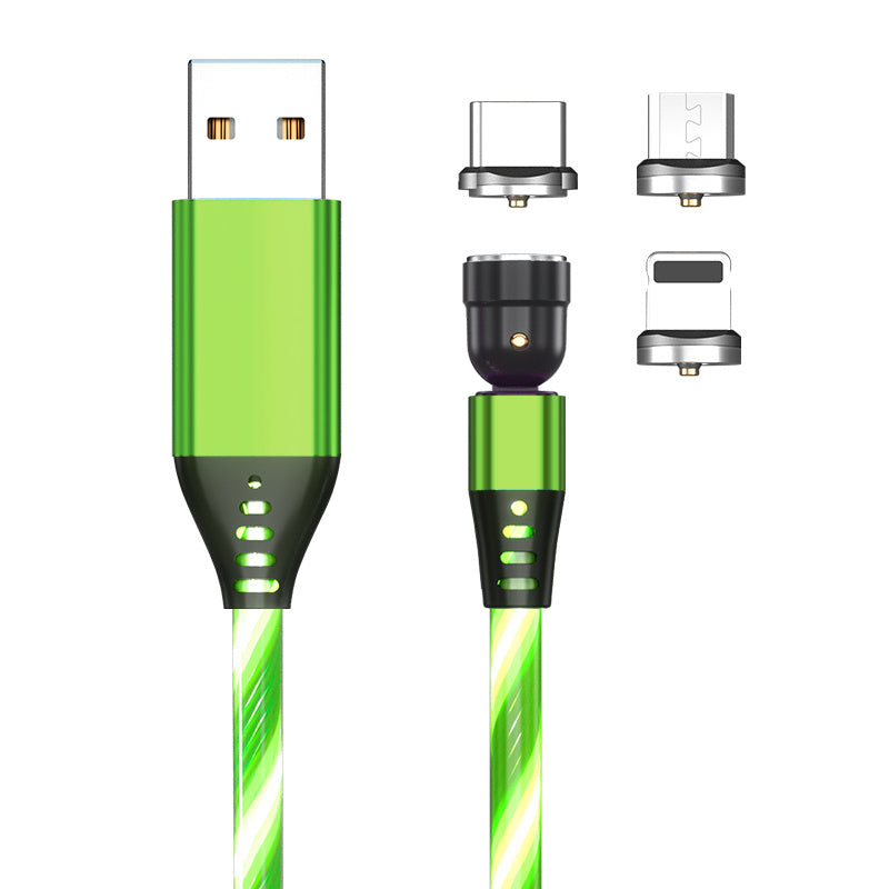 540° Rotating Magnetic LED Charging Cable – 3A Fast Charge for iPhone, Type-C & Micro USB