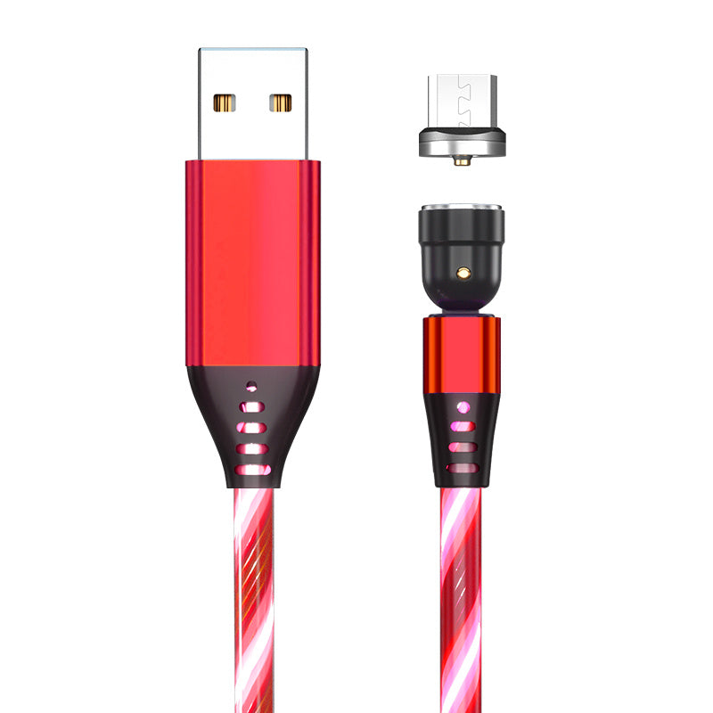 540° Rotating Magnetic LED Charging Cable – 3A Fast Charge for iPhone, Type-C & Micro USB
