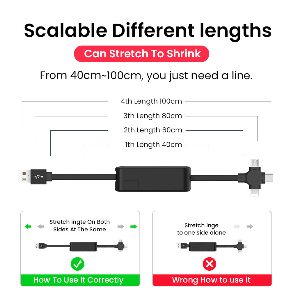 4-in-1 Retractable USB Charging Cable with Phone Stand & Storage Box