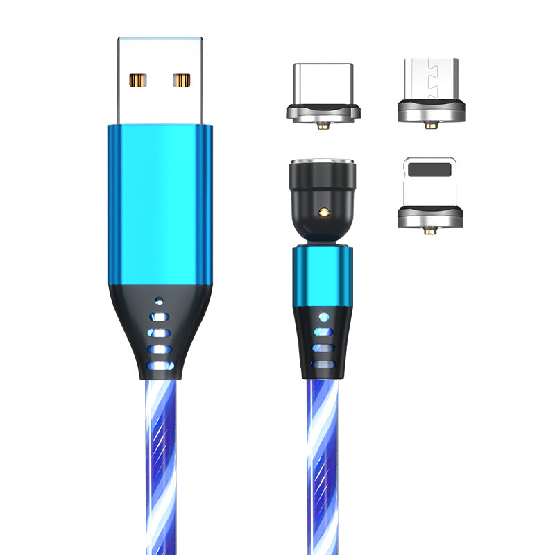 540° Rotating Magnetic LED Charging Cable – 3A Fast Charge for iPhone, Type-C & Micro USB