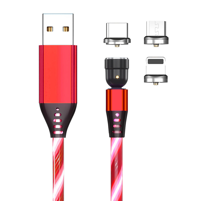 540° Rotating Magnetic LED Charging Cable – 3A Fast Charge for iPhone, Type-C & Micro USB