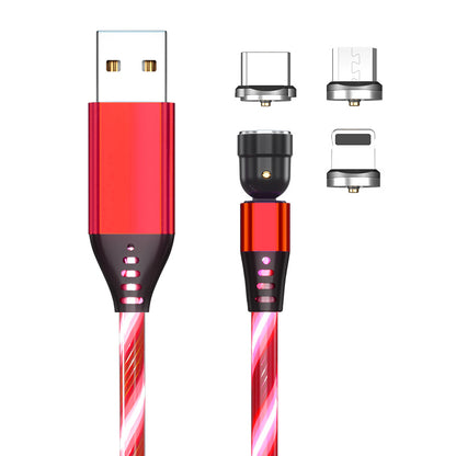 540° Rotating Magnetic LED Charging Cable – 3A Fast Charge for iPhone, Type-C & Micro USB