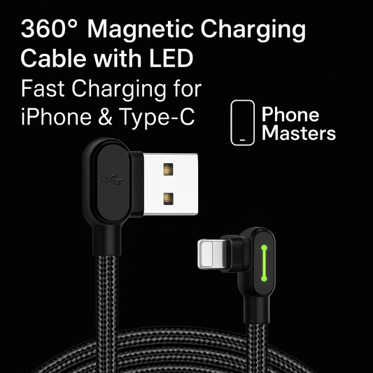 360° Magnetic Charging Cable with LED – Fast Charging for iPhone & Type-C